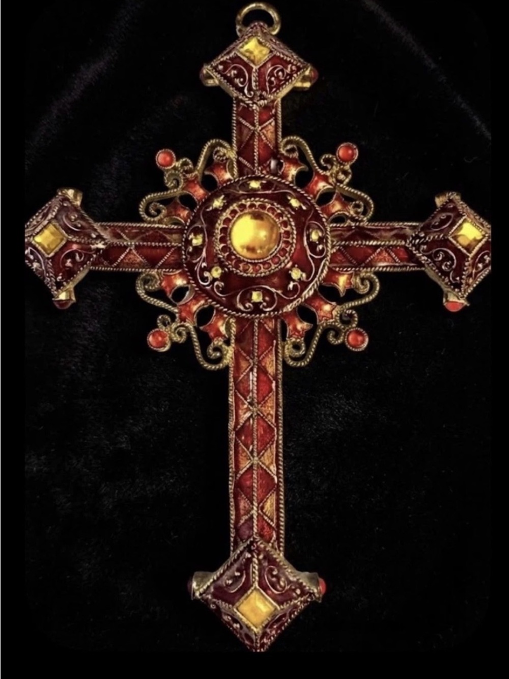 Vintage Ornate Red and Gold Wall Cross - Decorative Home Wall Decor